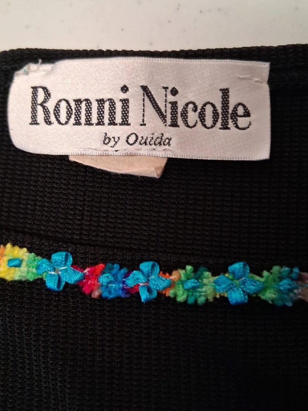 Vintage Ronni Nicole by Ouida Shirt Size 16 Black Rainbow Trim Tank Top USA Made - Picture 6 of 13